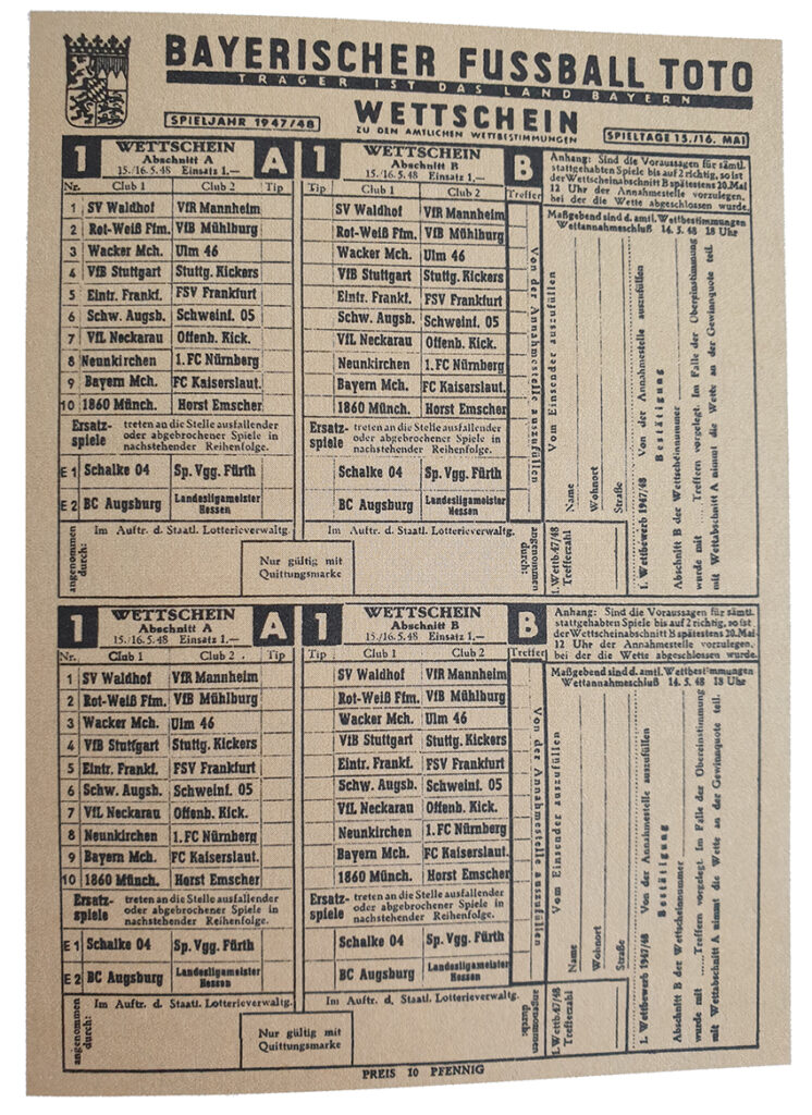 Erster Wettschein des Bayerischen Fußball-TOTO 1948