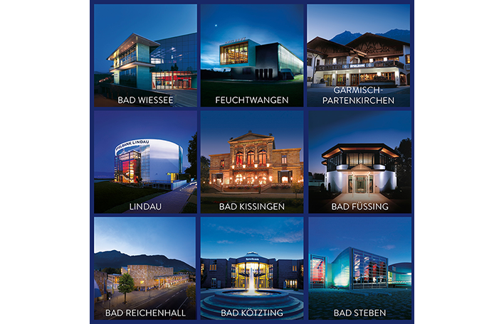 Collage zu den neun Spielbanken in Bayern. Fotos: SLSV