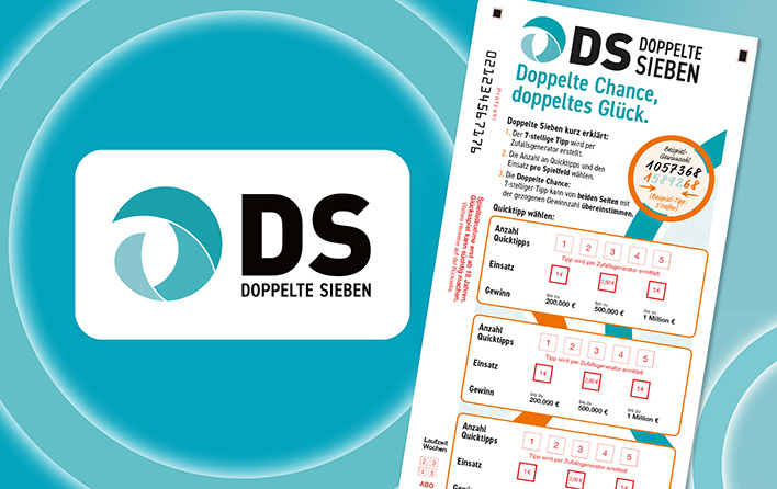 Lotterie Doppelte Sieben: Logo und Spielschein. Bild: SLSV